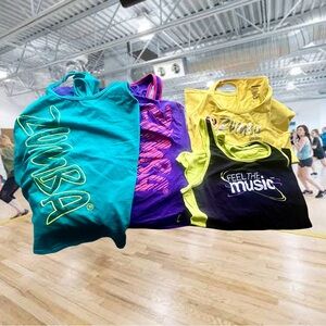 Lot of 4 Zumba  Tank Tops - Teal, Purple, Yellow, Black/Lime Green Size XXL